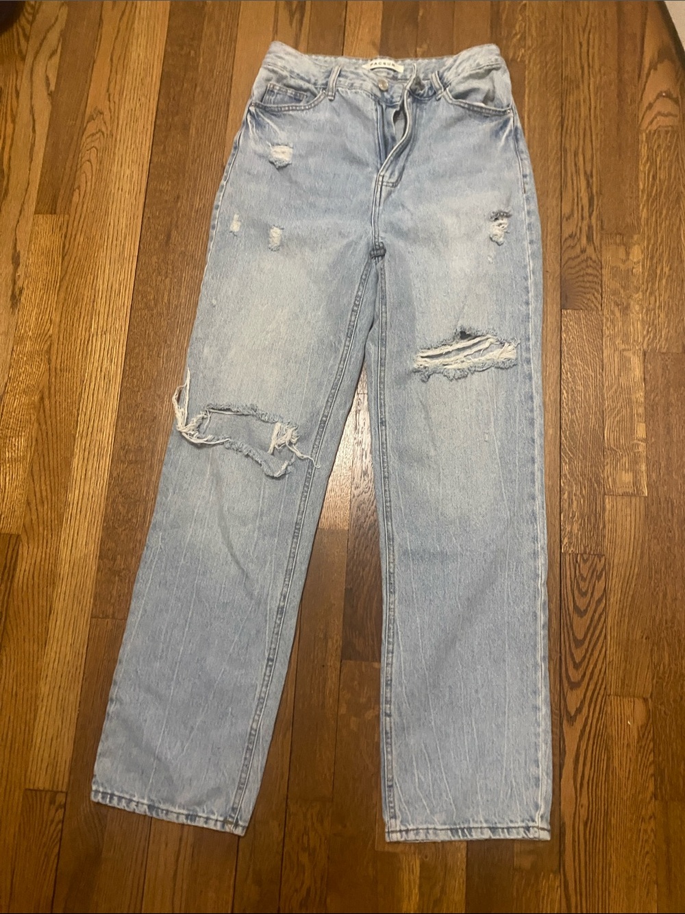 PacSun Light Blue High-Rise Distressed Straight Jeans - Picture 7 of 8